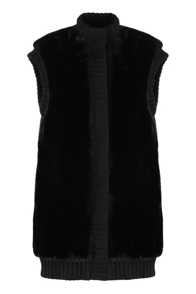 Pinko Genovese Long Faux Fur Vest In Black