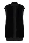 Pinko Genovese Black Sleeveless Vest With High Neck And Ribbed Details In Ecofur Woman In Black