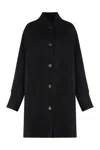 Pinko Long Coat In Double Fabric In Black