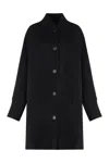 Pinko Tailored Black Wool Coat With Ribbed Details In Multi