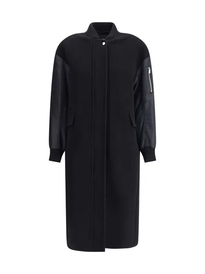 PINKO LONG COAT IN WOOL-BLEND CLOTH AND TECHNICAL SATIN