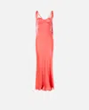 Pinko Robe Longue Élégante En Satin Brillant In Coral. Abissale