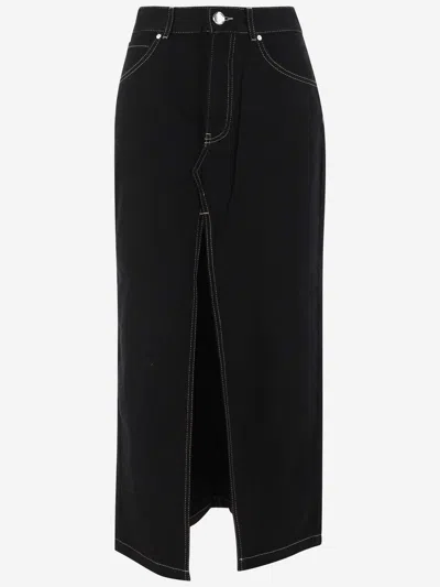 Pinko Long Cotton Denim Skirt In Black