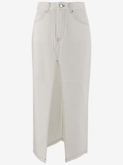 Pinko Long Cotton Denim Skirt In White