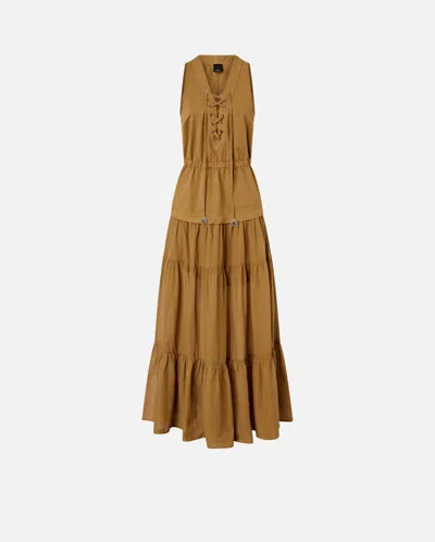 Pinko Cotton Flounced Maxi Dress In Yellow