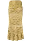 Pinko Long Crochet-effect Fitted Skirt With Floral Patterns In Orange