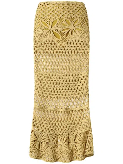 PINKO PINKO LONG CROCHET-EFFECT FITTED SKIRT WITH FLORAL PATTERNS