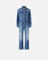 Pinko Button-down Denim Jumpsuit With Classic Pocket Design In Mid Wash