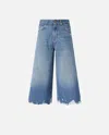 Pinko Long Denim Shorts With Distressed Hem In Blue