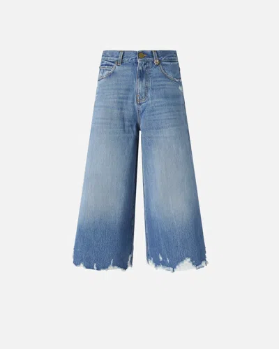 PINKO LONG DENIM SHORTS WITH DISTRESSED HEM