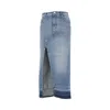 Pinko Long Denim Skirt With Split In Blue