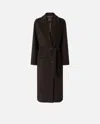 Pinko Long Double-breasted Coat With Matching Belt In Black Coffee-brown