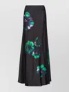 Pinko Long Satin Skirt With Floral Print In Black