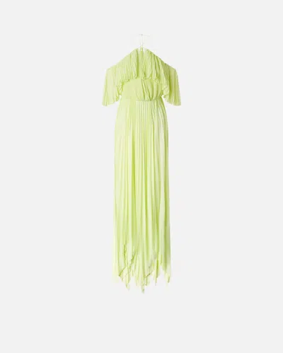 Pinko Long Formal Dress In Light Pleated Jersey In Pale Green