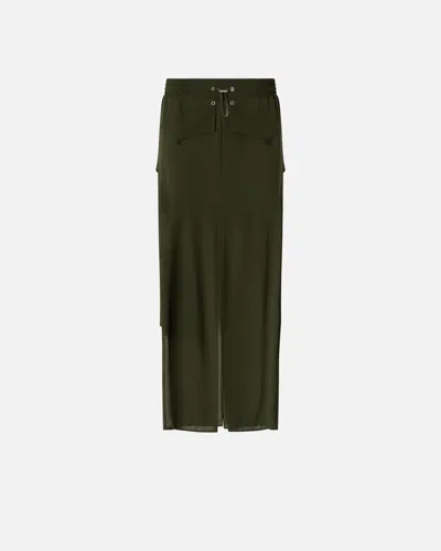 Pinko Long Georgette Skirt With Pockets In Green Rainforest