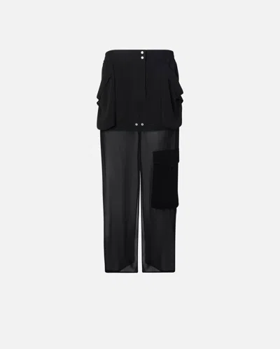 Pinko Long Georgette Skirt With Pockets In Limo Black
