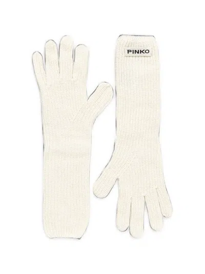 Pinko Long Gloves With Logo Lettering In Gray