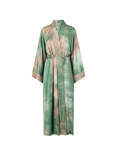 Pinko Long Gradient Satin Kimono In Green