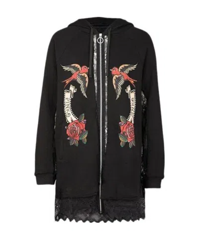 Pinko Long Hooded Casual Jacket In Black