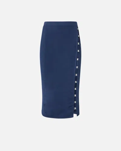 Pinko Long Knit Skirt With Hooks In Gloomy Blue