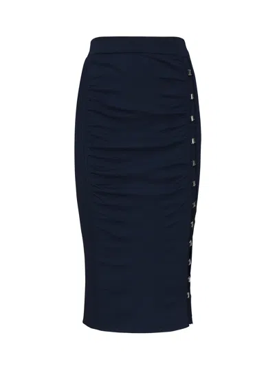 Pinko Long Knitted Skirt With Hooks In Blue