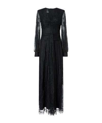 Pinko Long Lace Dress With V-neck In Black