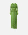 Pinko Long Lace Dress With V-neck In Green Spinach