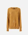 Pinko Long Metallic Jacquard Sweater With Tears In Mustard/pale Gold