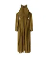 Pinko Long Off-the-shoulder Dress With Beaded Embroidery In Green