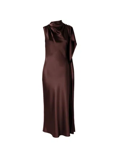 Pinko De Tomaso Asymmetrical Acetate-blend Midi Dress In Brown