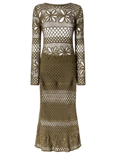 PINKO PINKO LONG OPEN-WORK CROCHET DRESS WITH DIAMOND AND FLORAL PATTERNS