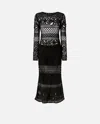 Pinko Long Openwork Crochet Dress In Limo Black