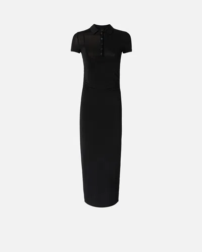 Pinko Short-sleeve Polo Maxi Dress In Limo Black