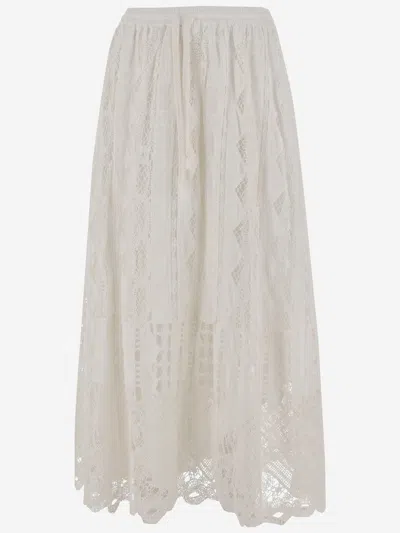 Pinko Long Sangallo Skirt In White