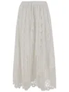 Pinko Flowing Maxi Skirt With Intricate Lace Detailing In White