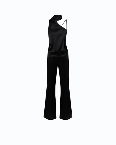 Pinko Long Satin Jumpsuit With Sash In Black