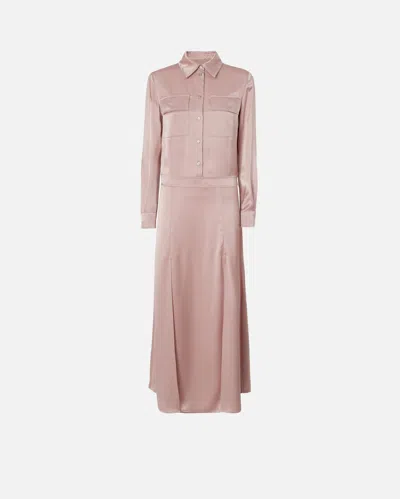 Pinko Long Satin Shirt Dress In Rose Zefiro