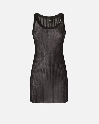 Pinko Long Semi-transparent Ribbed Tank Top In Limo Black