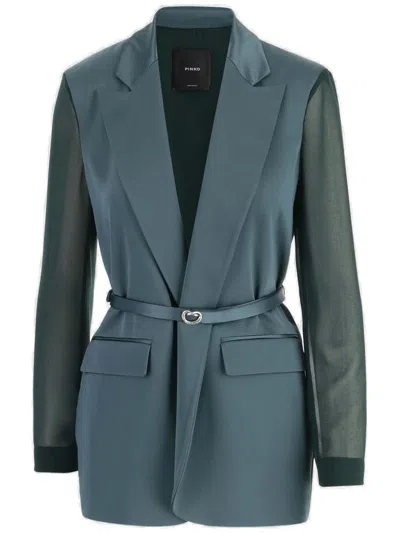 Pinko Shiny Jacket With Sheer Sleeves In Green