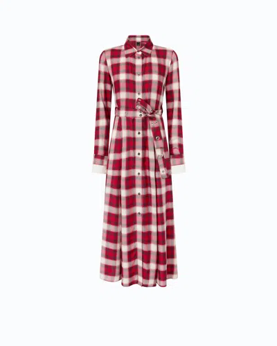Pinko Long Shirt Dress With Check Pattern And Belt In Multi