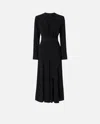 Pinko Long Silk-blend Dress With Belt And Long Sleeves In Limo Black