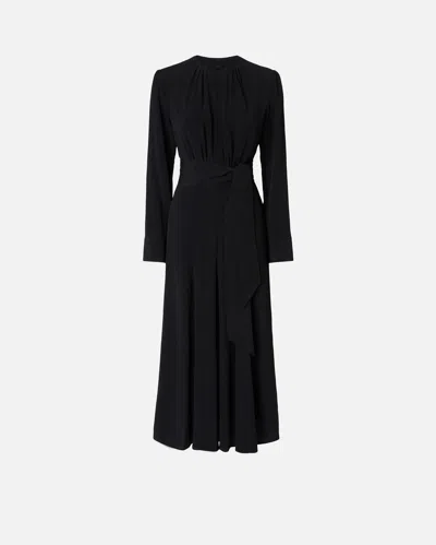 Pinko Long Silk-blend Dress With Belt And Long Sleeves In Limo Black