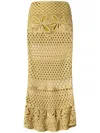Pinko Long Crochet-effect Fitted Skirt With Floral Patterns In Orange