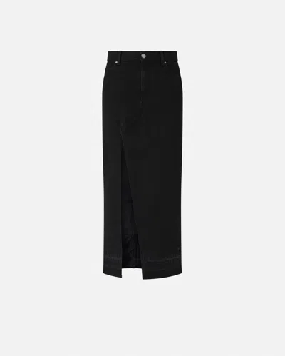 Pinko Long Skirt In Black Denim With Slit In Limo Black