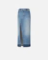 Pinko Blue Skirt With Split On The Front And Logo Patch On The Back In Light Wash