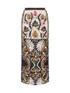 Pinko Long Skirt With Floral Print In Viscose In Ecru Nero