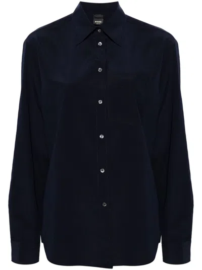 Pinko Long Sleeve Casual Shirt With Polished Sheen In Black