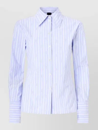 Pinko Long Sleeve Collared Striped Casual Shirt In Burgundy