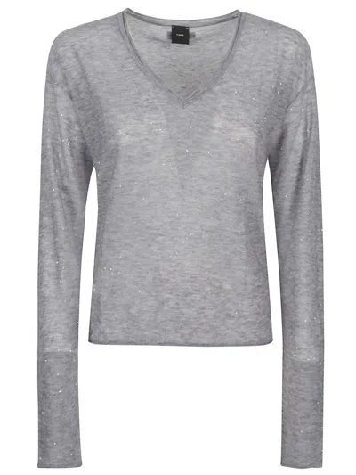 Pinko Long Sleeve Extrathin T-shirt In Gray