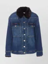 Pinko Blue Denim Overshirt Jacket With Fur-effect Collar